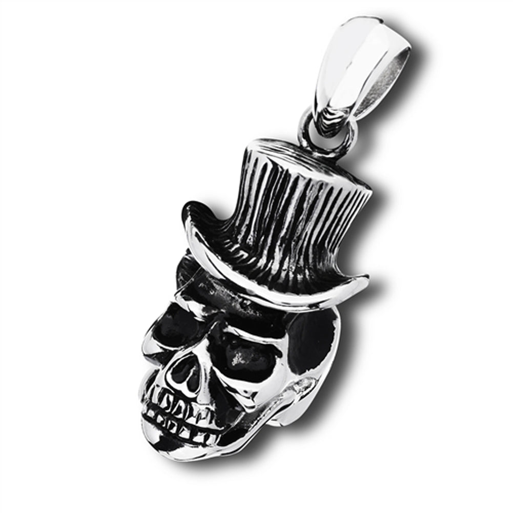 Biker Skull With A Hat Pendant Detailed Oxidized Gothic Charm