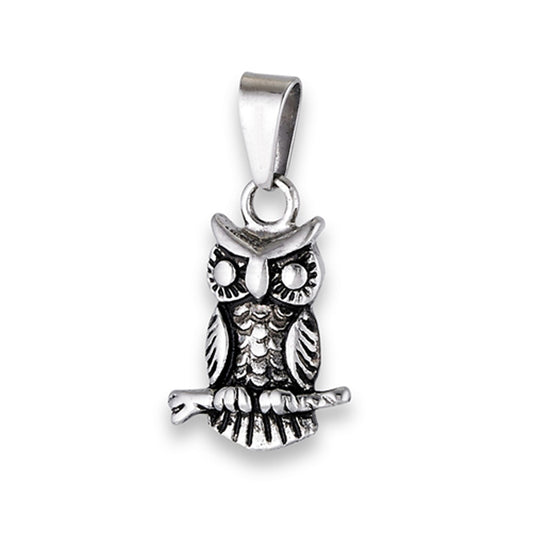 Owl Sitting On Branch Pendant Animal Vintage Detailed Charm
