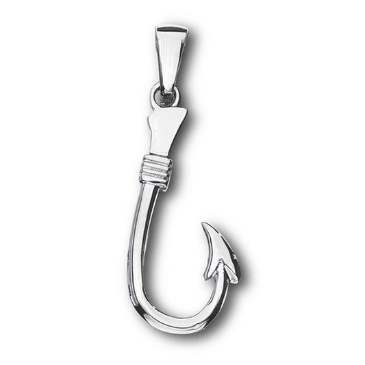 Fish Hook Pendant High Polish Fisherman Realistic Charm