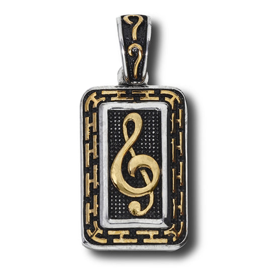 Gold-Tone Music Pendant Intricate Rectangle Clef Note Detailed Charm