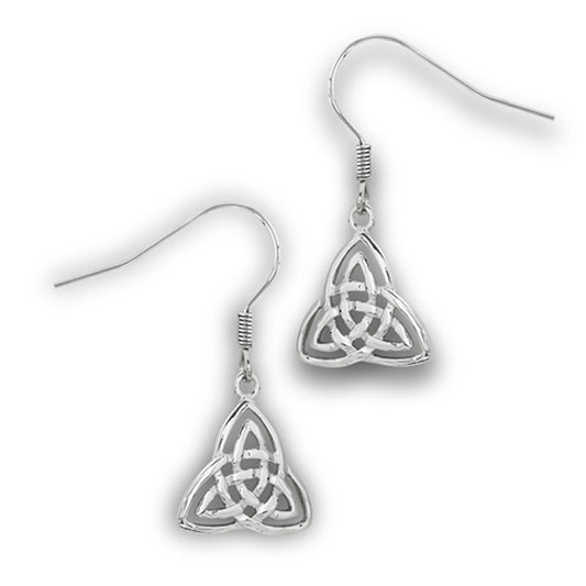 Double Triquetra Celtic Intricate Eternity Dangle Weave Trinity Knot Earrings