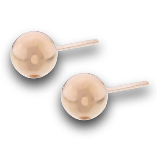High Polish Rose Gold-Tone Large Round 6mm Ball Stud Classic Stud Earrings