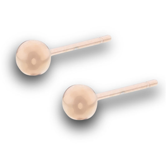 High Polish Rose Gold-Tone Round Plain 4mm Ball Stud Basic Stud Earrings
