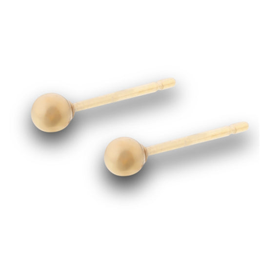 3mm Brush Ball Stud Gold-Tone Round Plain Classic Stud Earrings