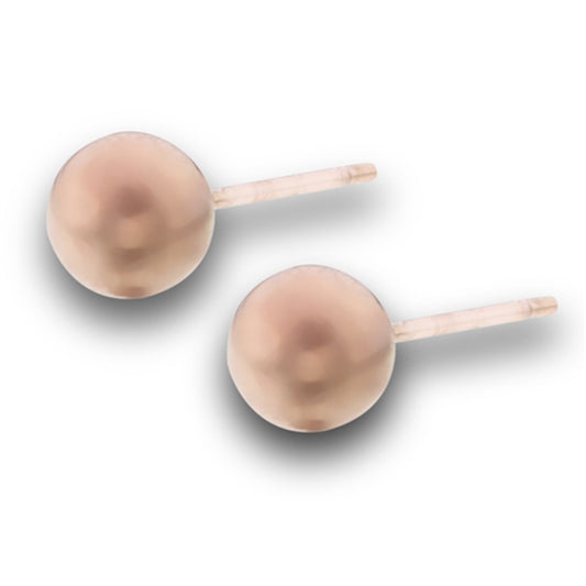 6mm Brush Ball Stud Rose Gold-Tone Plain Basic Round Stud Earrings