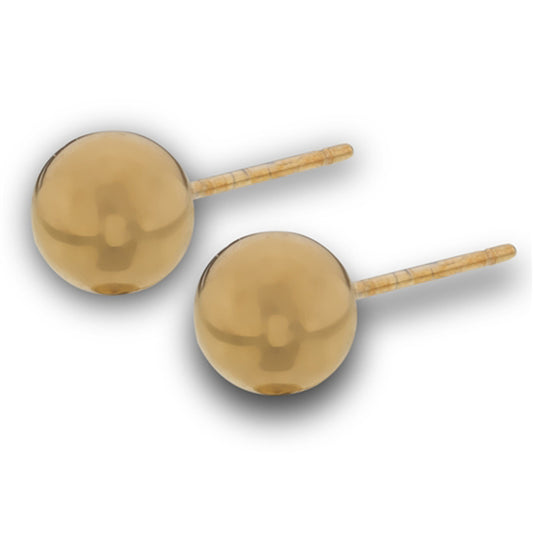 High Polish Gold-Tone Plain Classic 7mm Ball Stud Round Stud Earrings