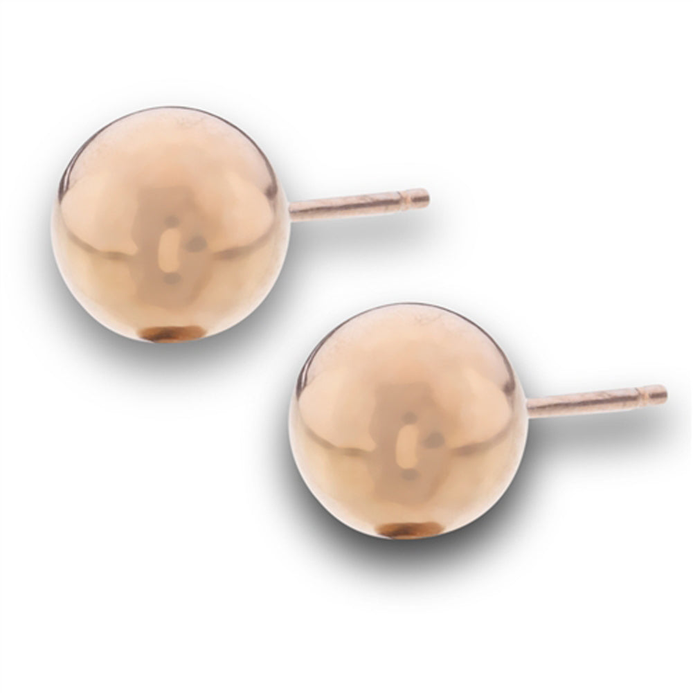 High Polish Rose Gold-Tone Round Plain 8mm Ball Stud Classic Stud Earrings