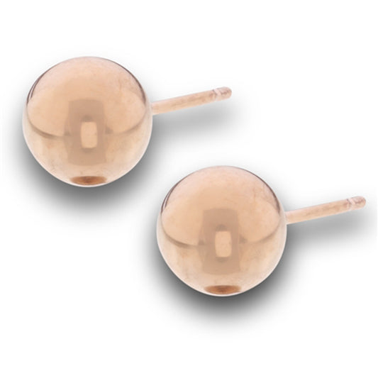 High Polish Rose Gold-Tone Classic Plain 7mm Ball Stud Round Stud Earrings