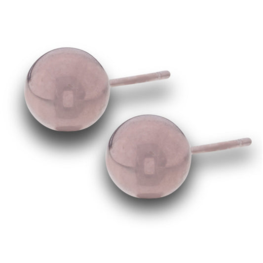 High Polish Coffee Gold-Tone Round Plain 7mm Ball Stud Classic Stud Earrings