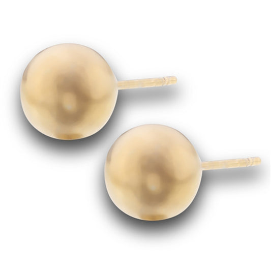 Brush 8mm Ball Stud Gold-Tone Plain Round Classic Stud Earrings