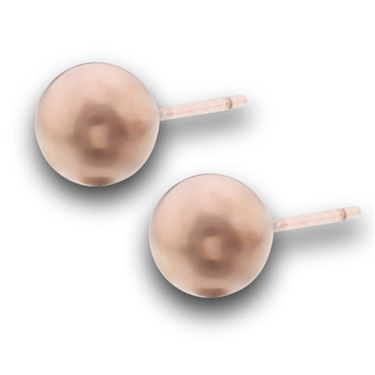 Brushed 7mm Ball Stud Rose Gold-Tone Plain Classic Round Stud Earrings