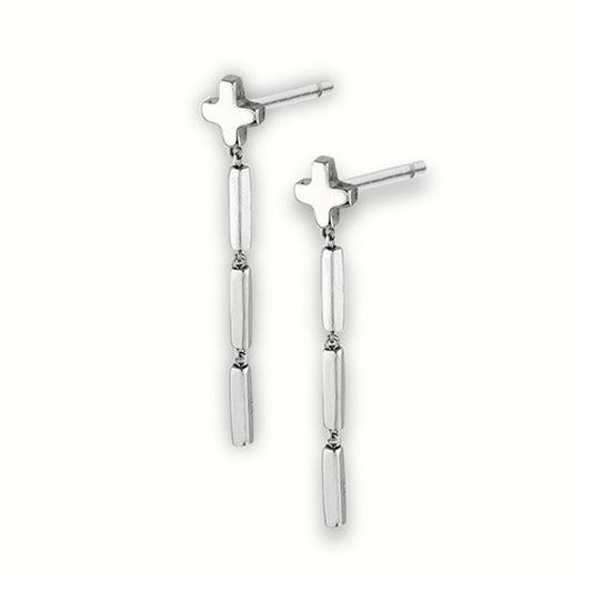 Swinging Bars Cross Plain Dangle High Polish Earrings