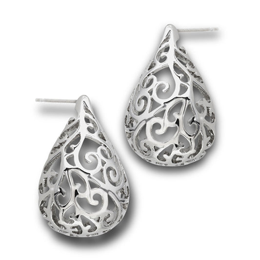Victorian Filigree Swirl Teardrop Intricate Art Deco Earrings
