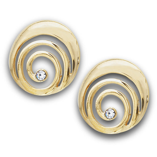 Filigree Gold-Tone Swirl Clear Simulated CZ Classic Illusion Earrings