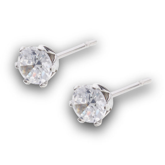 5mm Round Stud Classic Clear Simulated CZ Basic Timeless Stud Earrings