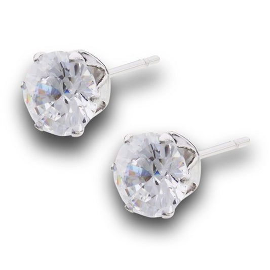 7mm Round Stud Classic Clear Simulated CZ Basic Timeless Stud Earrings