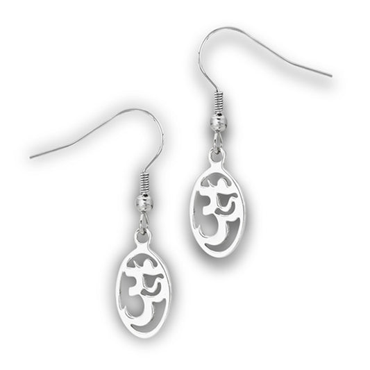 Aum Ohm Dangle Om Fish-Hook Back High Polish Yoga Earrings