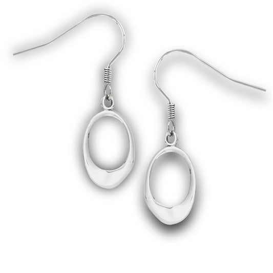 Modern Oval High Polish Cutout Fish-Hook Back Simple Earrings