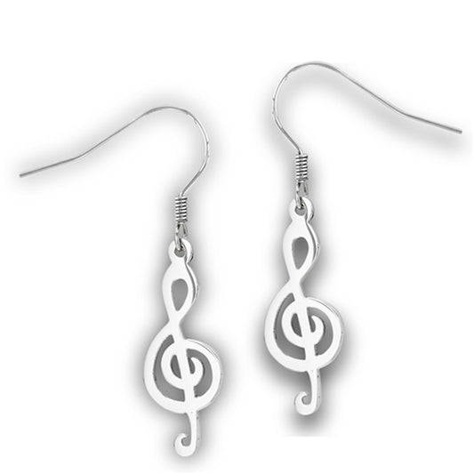 Music Clef Note High Polish Musical Fish-Hook Back Earrings