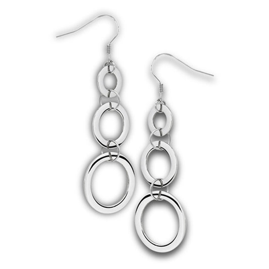 Triple Oval High Polish Double Dangle Fish-Hook Back Cascading Earrings