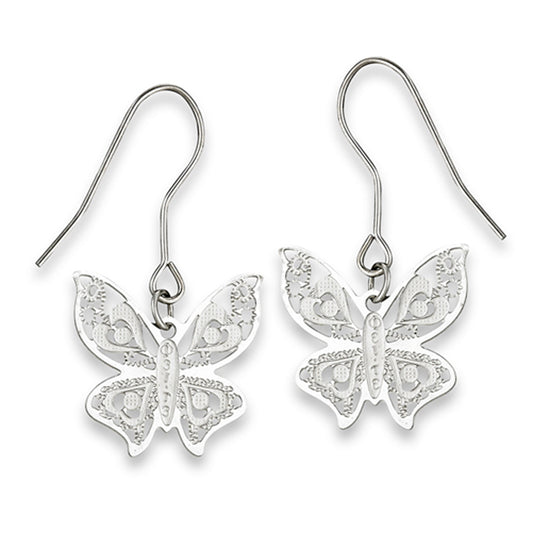 Dangle Filigree Butterfly Detailed Nature Fish-Hook Back Earrings