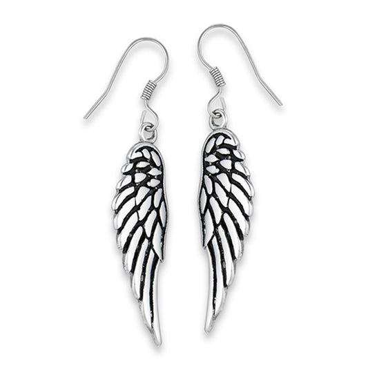 Angel Wings Feather Dangle Oxidized Earrings