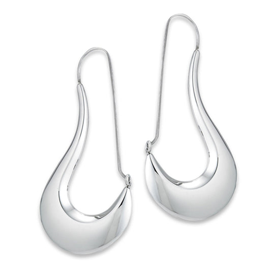 Elongated Hoop Large High Polish Simple Modern Abstract Earrings