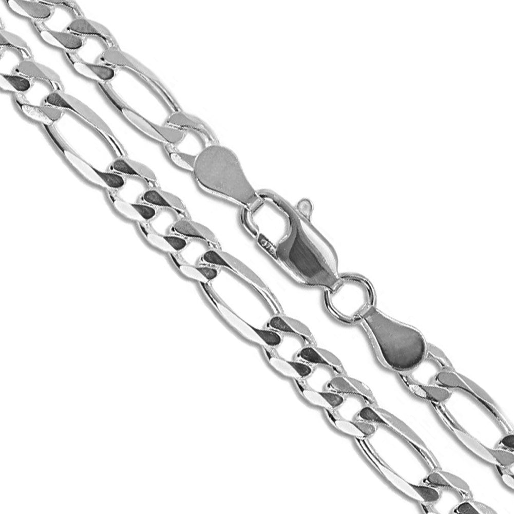 10k White Gold Solid Figaro Link Chain 4.3mm Necklace