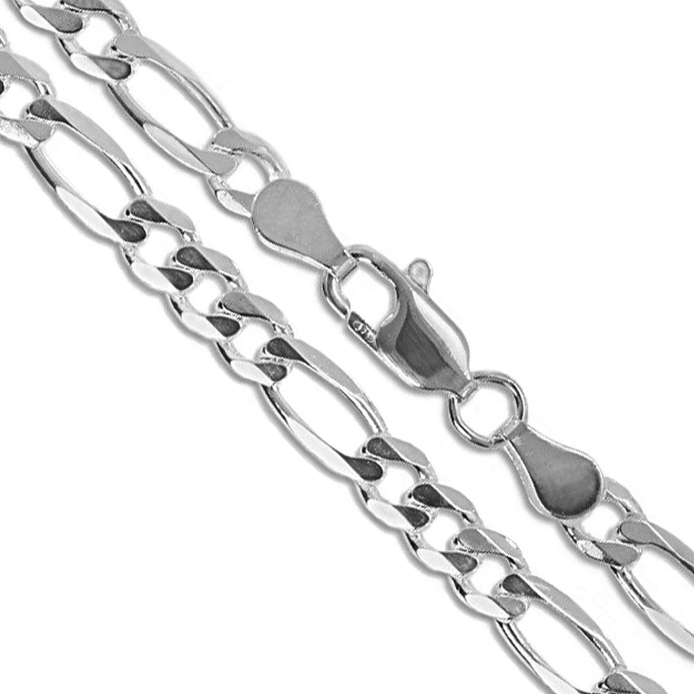 10k White Gold Solid Figaro Link Chain 5.3mm Necklace
