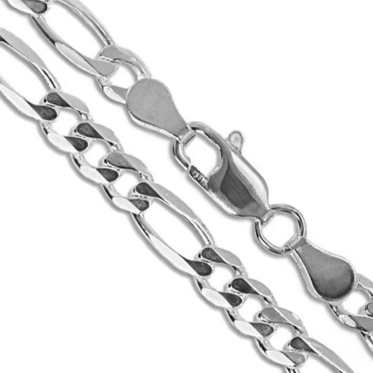 14k White Gold Solid Figaro Link Chain 7mm Necklace