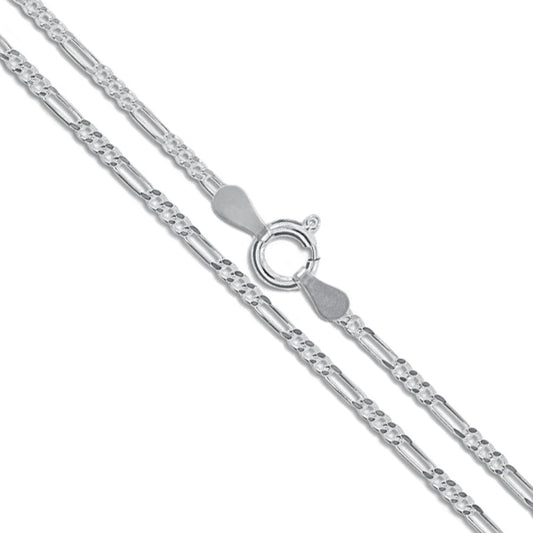 10k White Gold Solid Figaro Link Chain 1.9mm Necklace