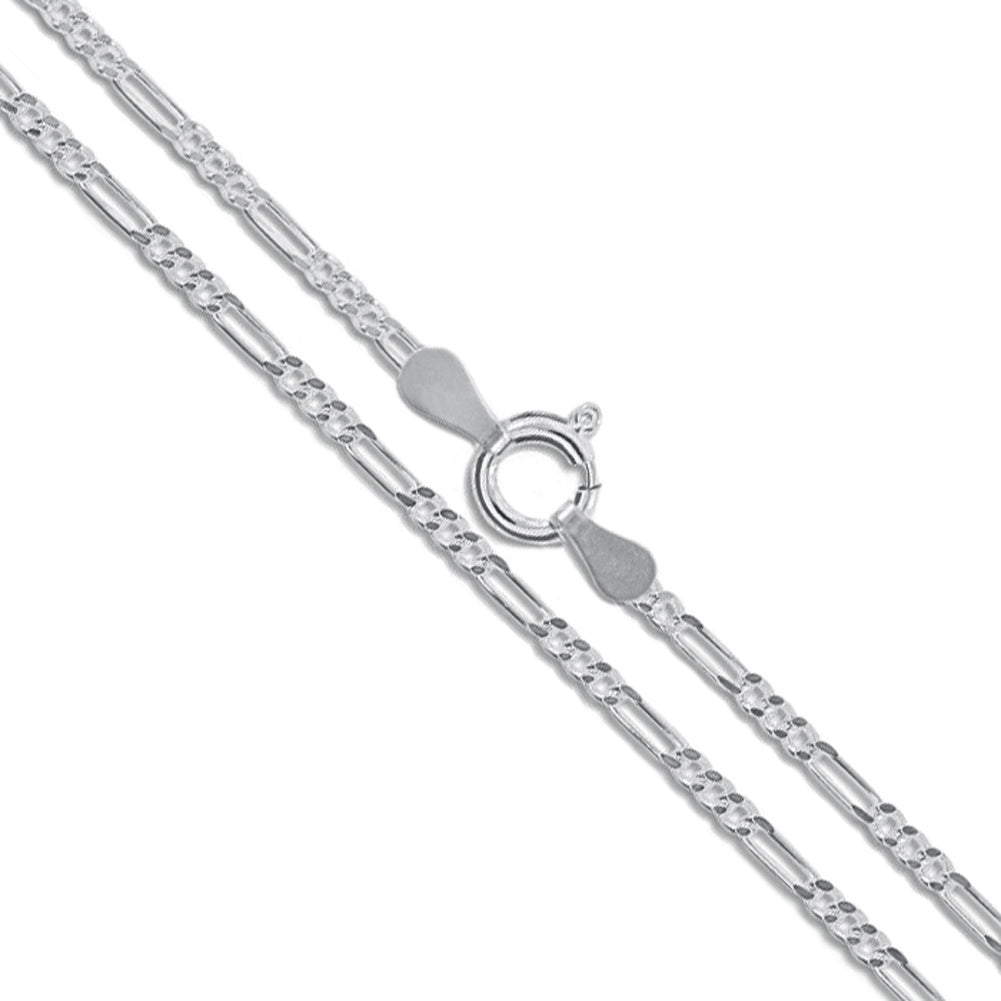 14k White Gold Solid Figaro Link Chain 1.9mm Necklace