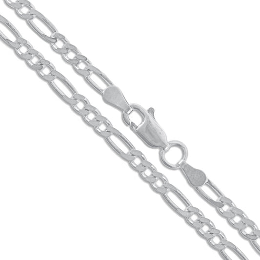 10k White Gold Solid Figaro Link Chain 2.6mm Necklace