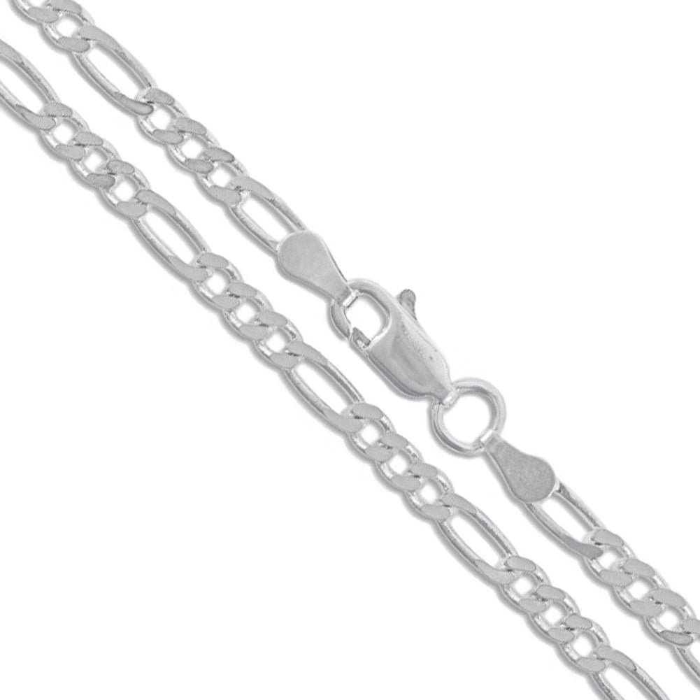14k White Gold Solid Figaro Link Chain 2.6mm Necklace