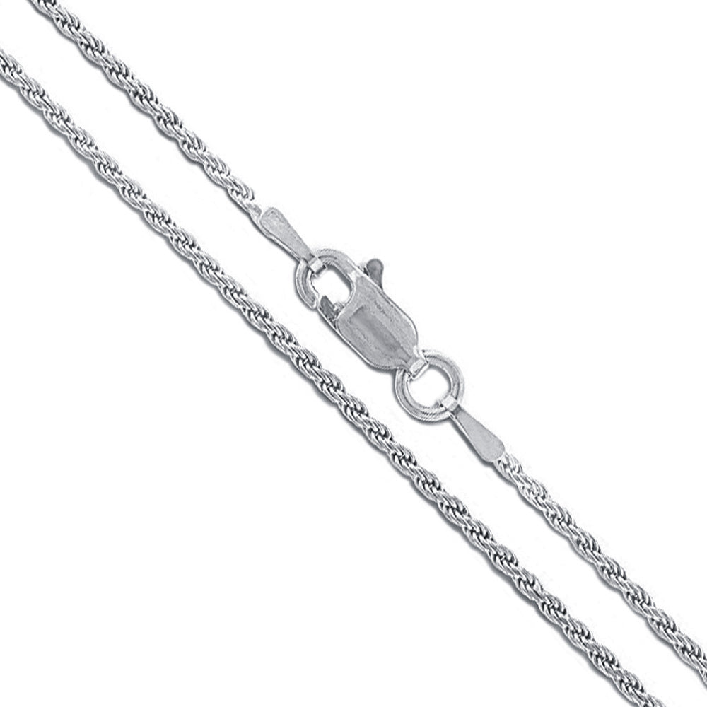 14k White Gold Solid Diamond-Cut Rope Link Chain 1.5mm Necklace