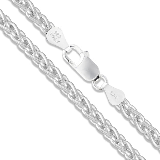 Sterling Silver Men's Heavy Wheat Chain 6mm Solid 925 Italy Foxtail Spiga