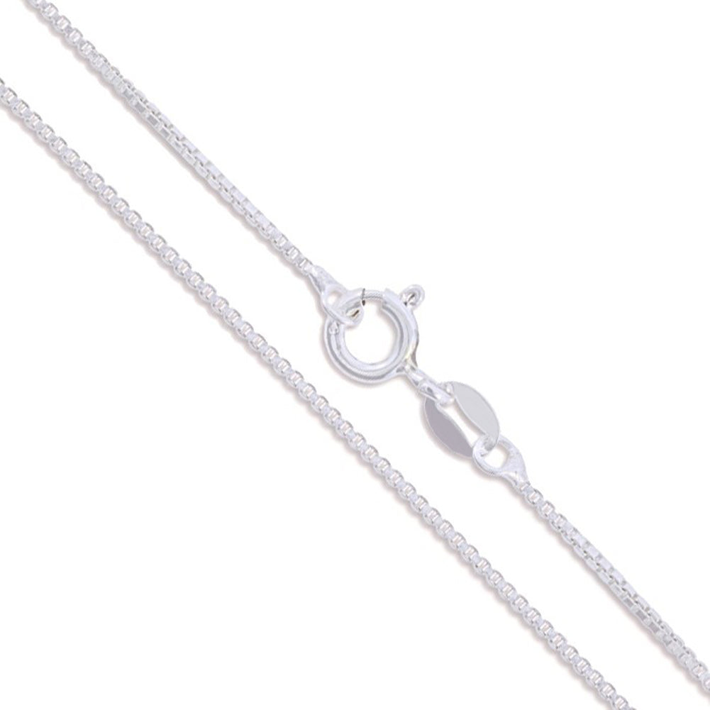 10k White Solid Gold Box Link Chain 1mm Necklace