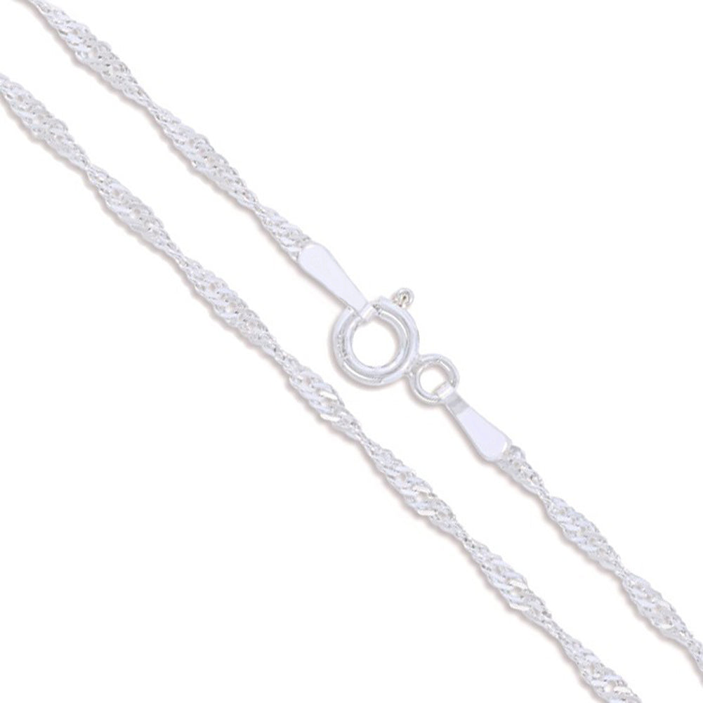 14k White Solid Gold Singapore Rope Link Chain 1.1mm Necklace