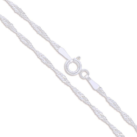 10k White Solid Gold Singapore Rope Link Chain 1.1mm Necklace
