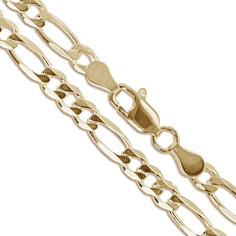 10k Yellow Gold-Hollow Figaro Link Chain 5.3mm Bracelet