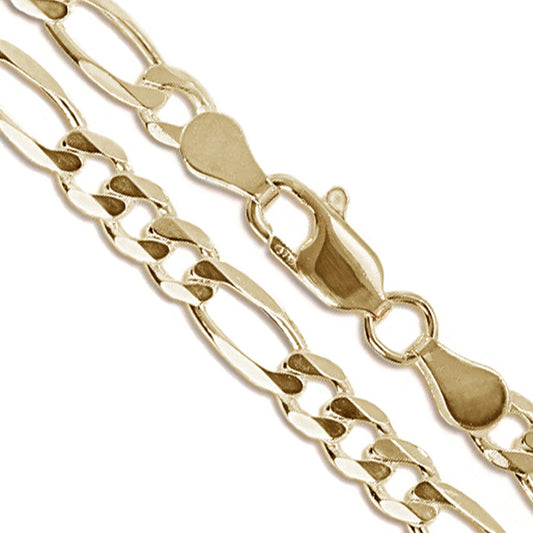 10k Yellow Gold-Hollow Figaro Link Chain 7mm Bracelet