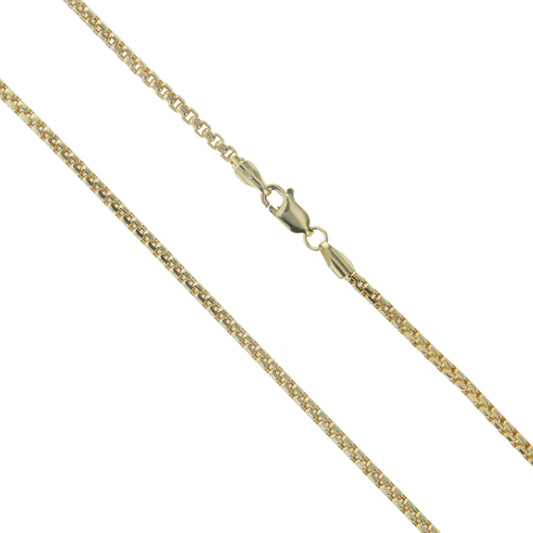 10k Yellow Gold-Hollow Round Box Link Chain 2.3mm Necklace