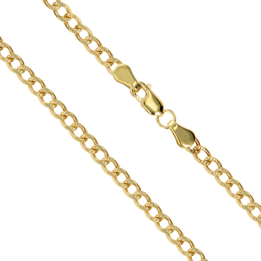 10k Yellow Gold-Hollow Pave Curb Link Chain 2.5mm Necklace
