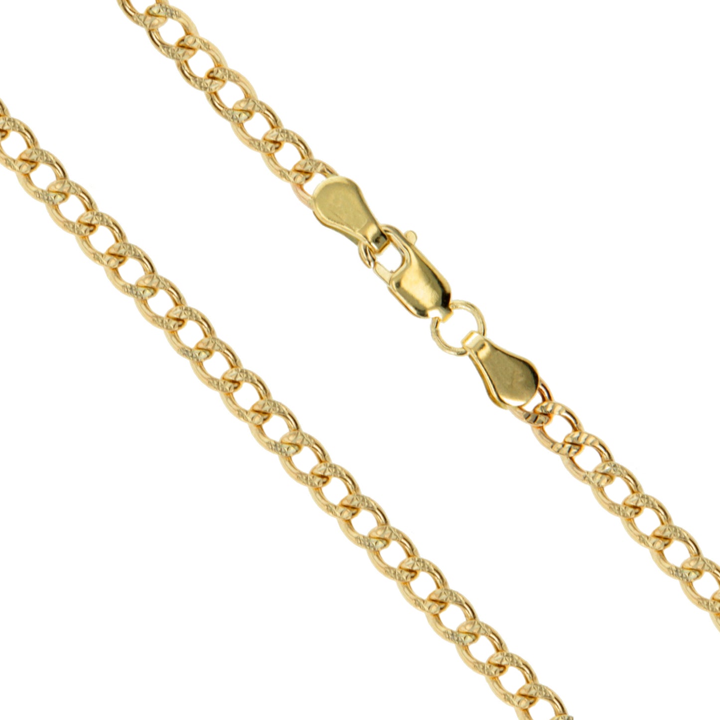 14k Yellow Gold Solid Pave Curb Link Chain 2.5mm Necklace