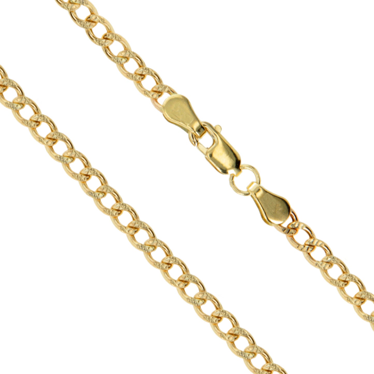 14k Yellow Gold Solid Pave Curb Link Chain 3.2mm Necklace