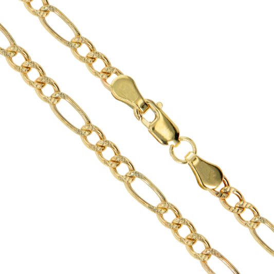 14k Yellow Gold-Hollow Pave Figaro Link Chain 4.3mm Necklace