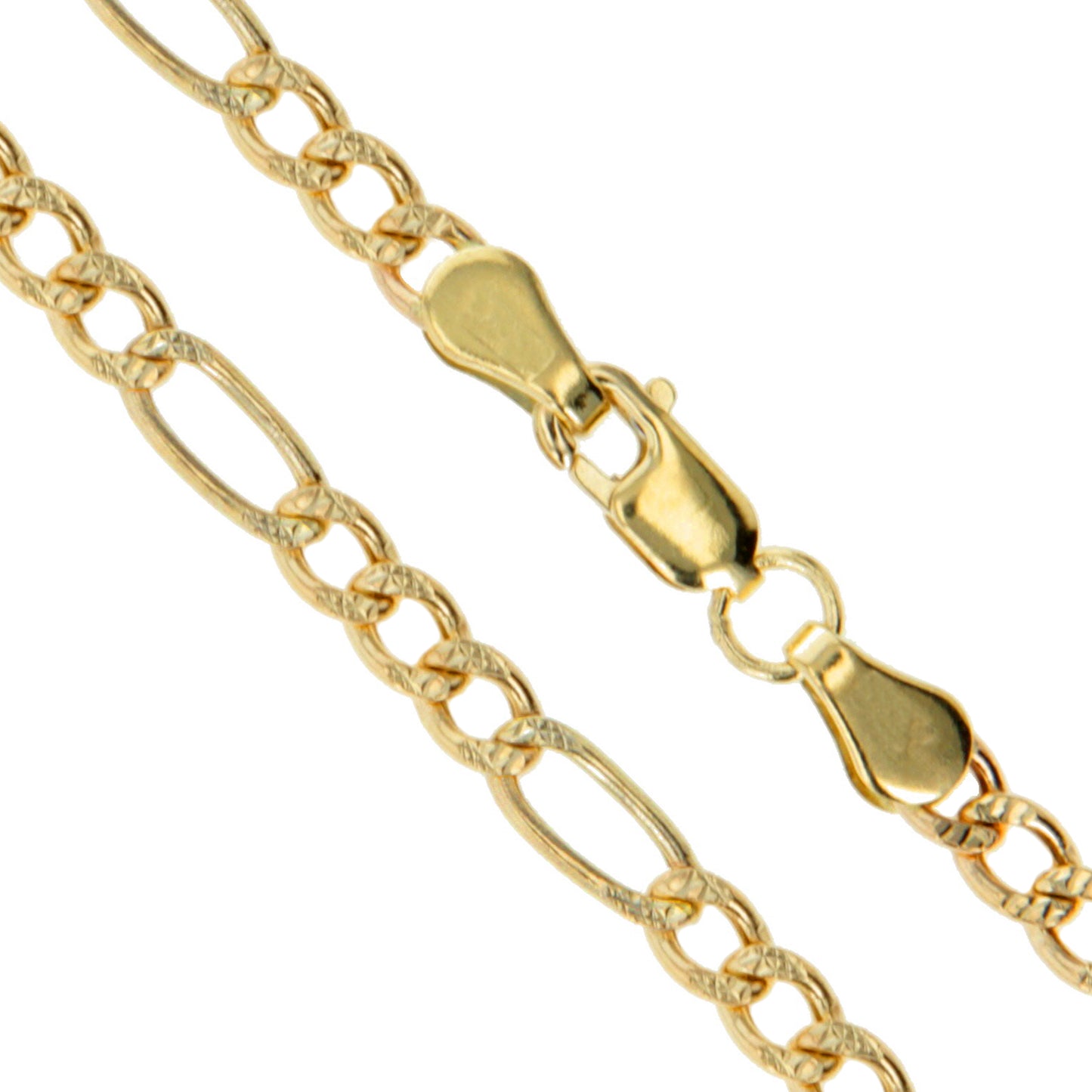 14k Yellow Gold-Hollow Pave Figaro Link Chain 5.3mm Necklace