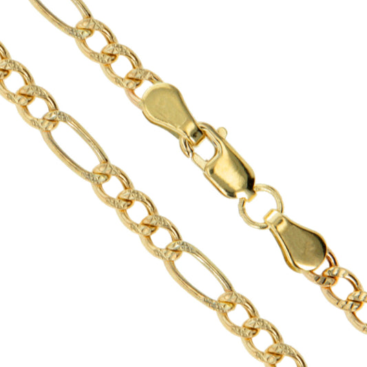 10k Yellow Gold Solid Pave Figaro Link Chain 5.3mm Necklace
