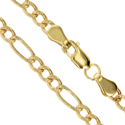 14k Yellow Gold Solid Pave Figaro Link Chain 7mm Necklace