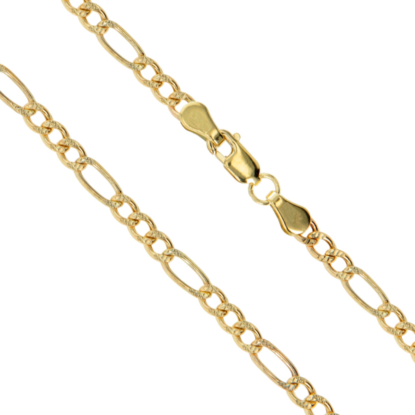 14k Yellow Gold-Hollow Pave Figaro Link Chain 2.6mm Necklace